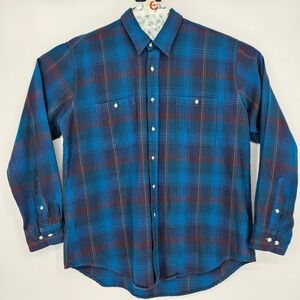 Vintage Catamount Trail Shirt Mens XL‎ Western Blue Plaid Cowboy Long Sleeve